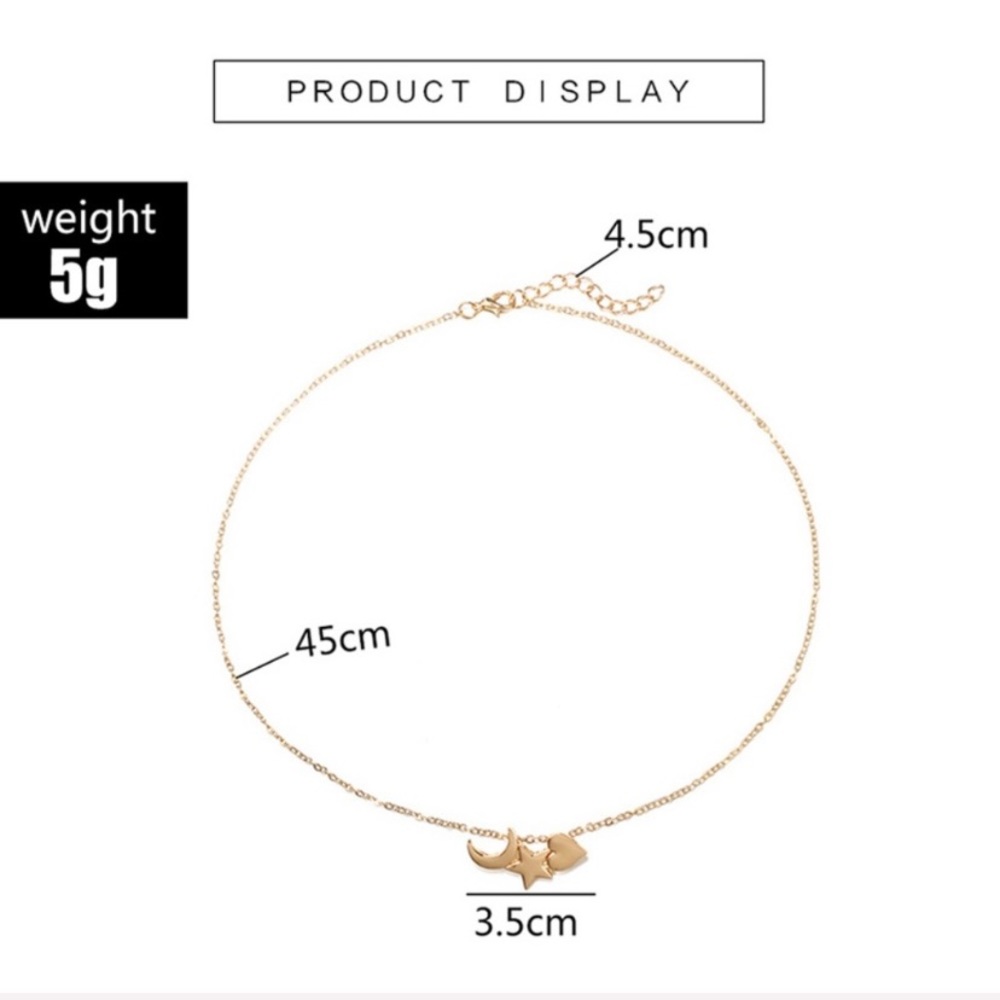 💕Last one Moon Star Heart Pendant Necklace Choker - Picture 4 of 7